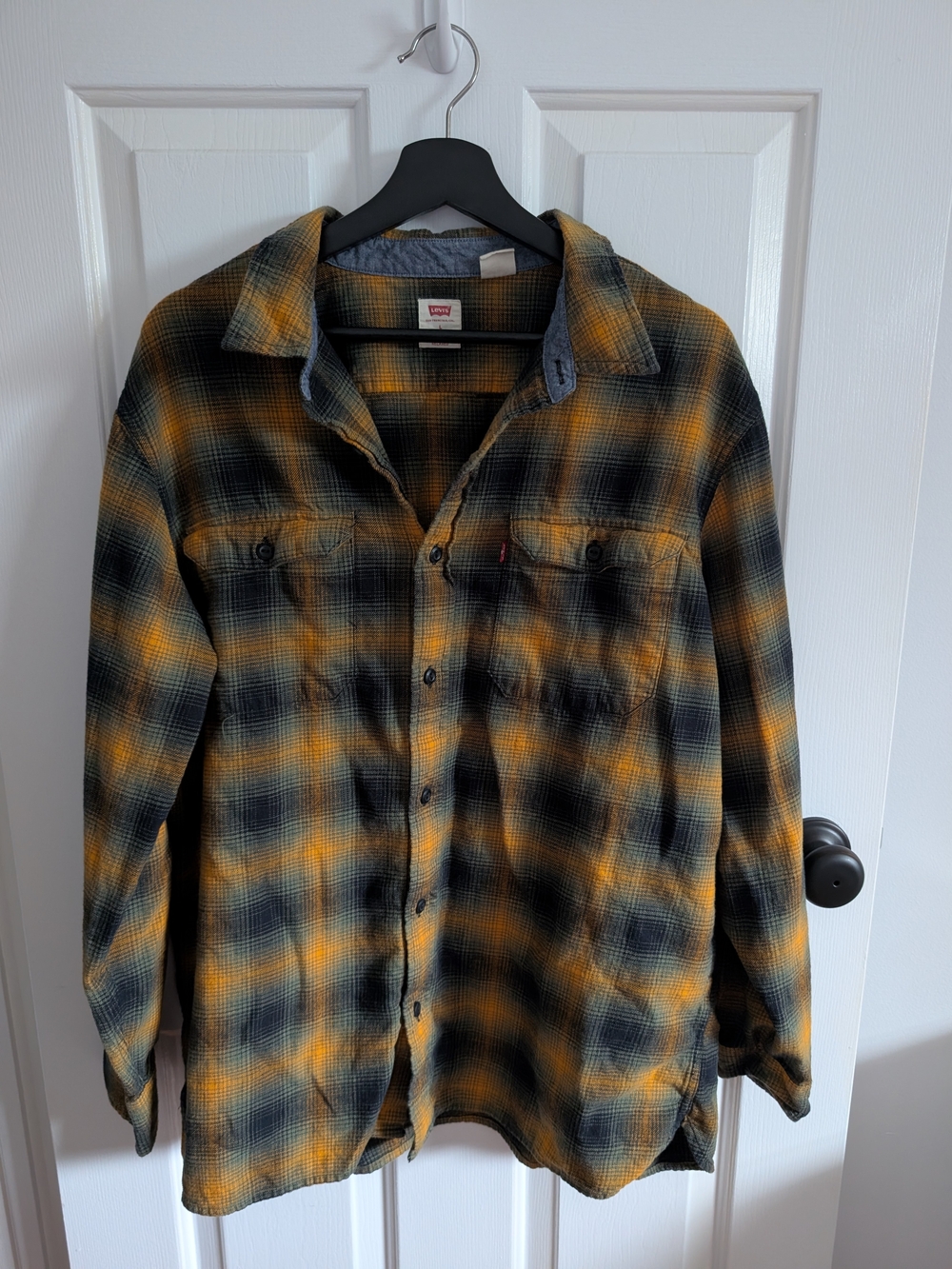 Levi's Orange and Black Plaid Cotton Button-Up Flannel Shirt Size Large
